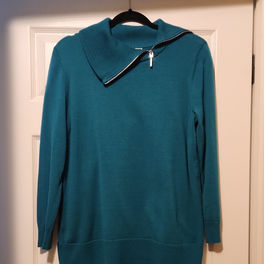 Karen Scott Blue Cowl Neck Sweater with Fine Knit Texture